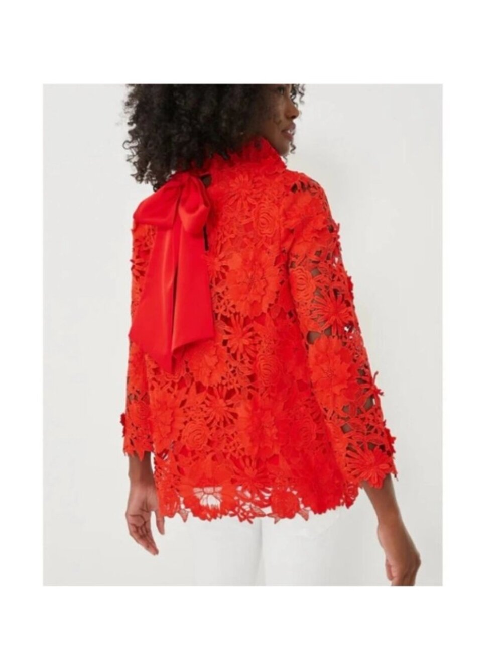 NWT Tuckernuck Guipure Lace Faye Top Blouse Bow Back Red 3/4 Sleeves Size XS - Picture 13 of 14